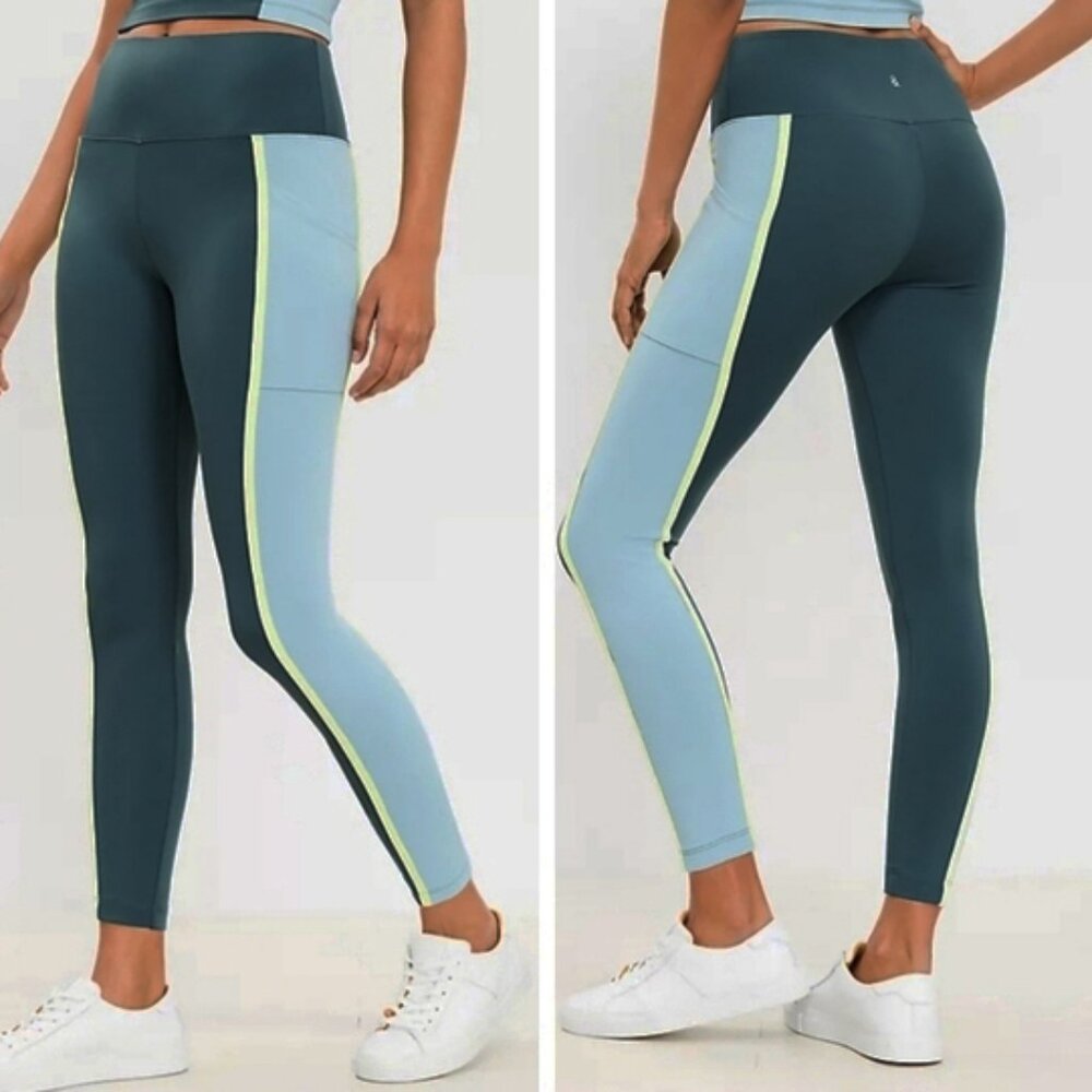Lou & Grey Dark Green and Light Blue Yoga Leggings with Two Side Packets